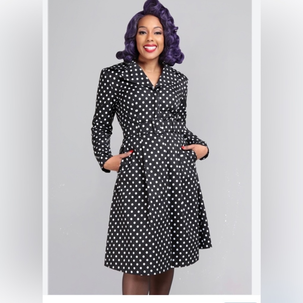 Collectif Black & White Polka Dot Jolianna Trench Coat